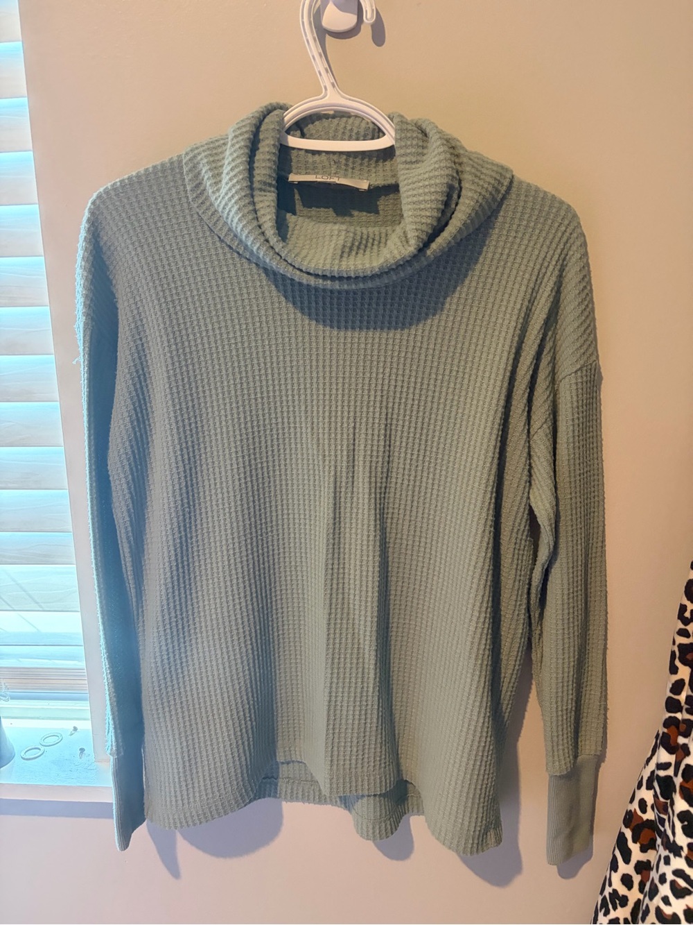 Loft Cozy Waffle-Knit Cowl Neck Sweater - Sage Green